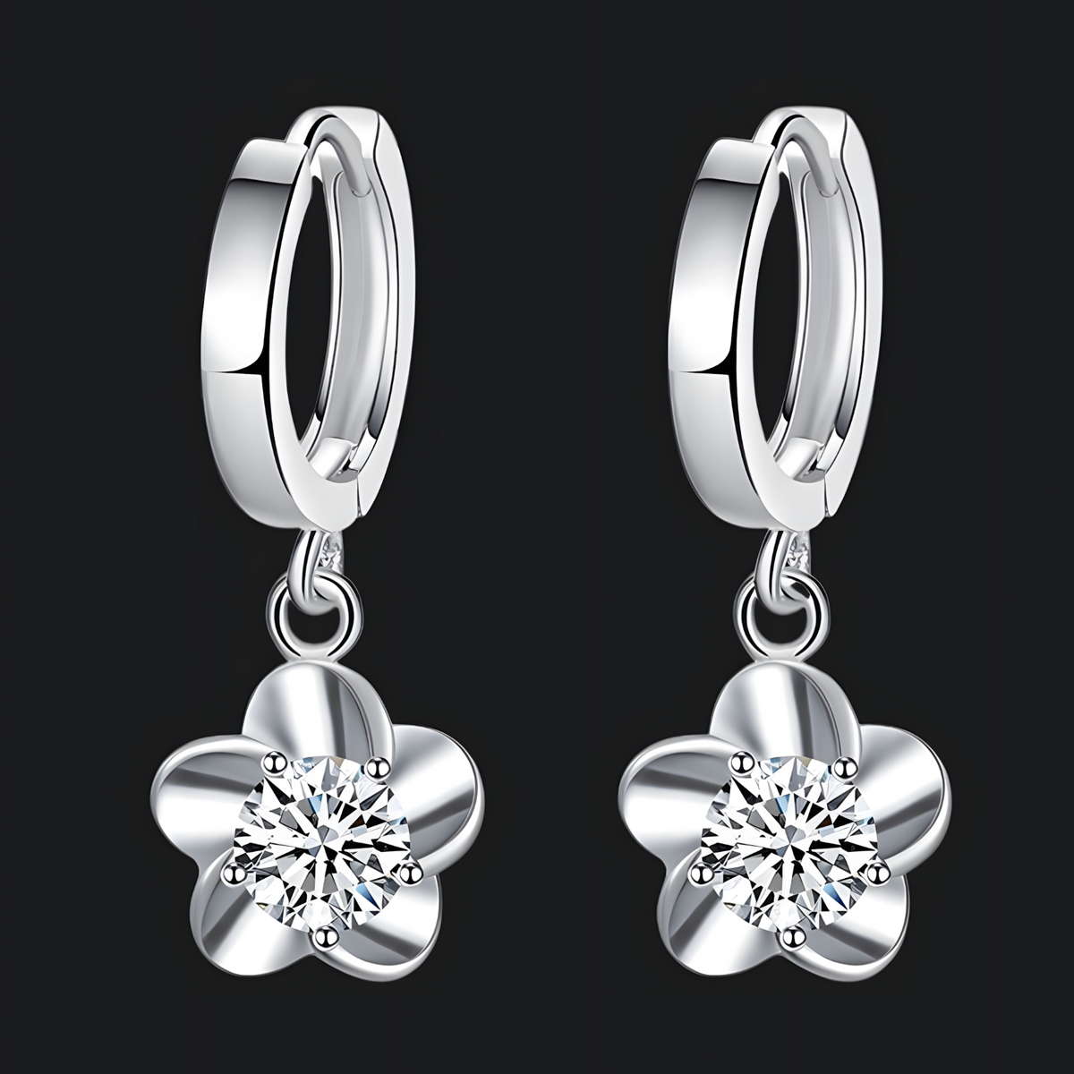 925 Silver-Plated Flower Zircon Hoop Earrings for Women – Trendy Plant-Shape 994