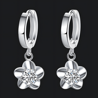925 Silver-Plated Flower Zircon Hoop Earrings for Women – Trendy Plant-Shape 994