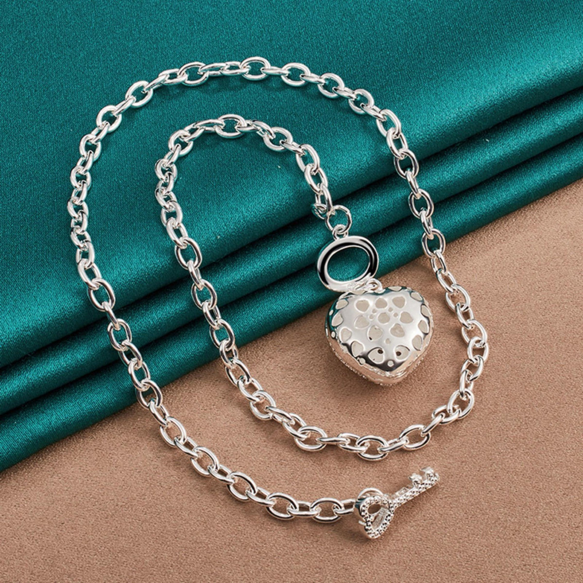 925 Sterling Silver Heart Pendant Necklace Women– Sparkling AAA Zircon Chain 690
