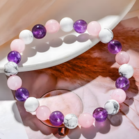 8mm Sleep Bracelet – Amethyst, Rose Quartz & Howlite Beads, 8mm Round Beads 1487