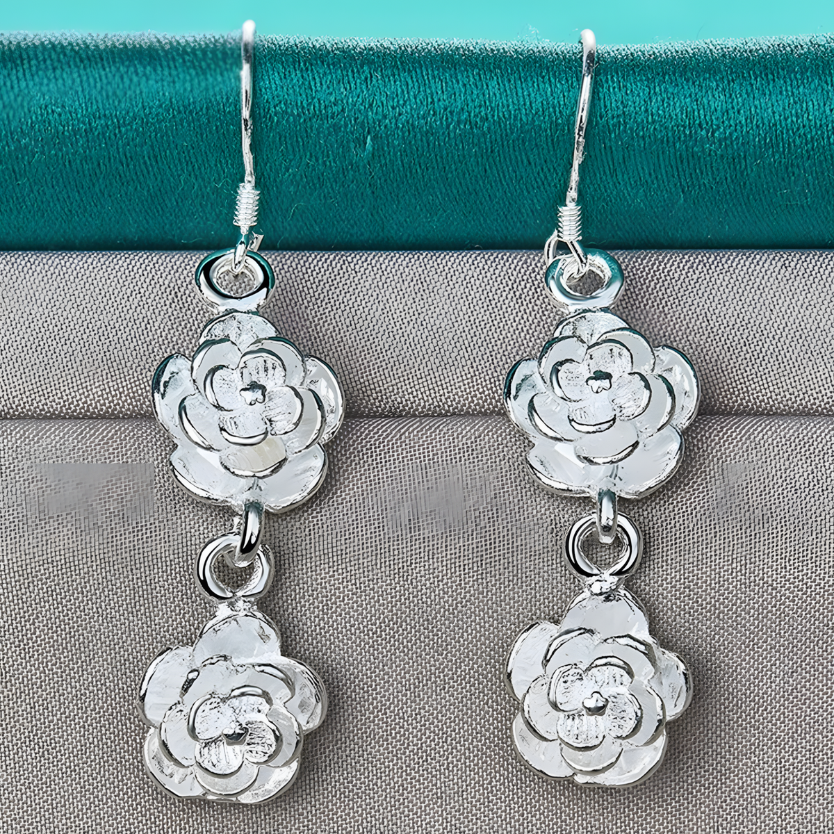 Silver Plated Rose Drop Earrings for Women– Copper Alloy 925 Silver Plating 1216