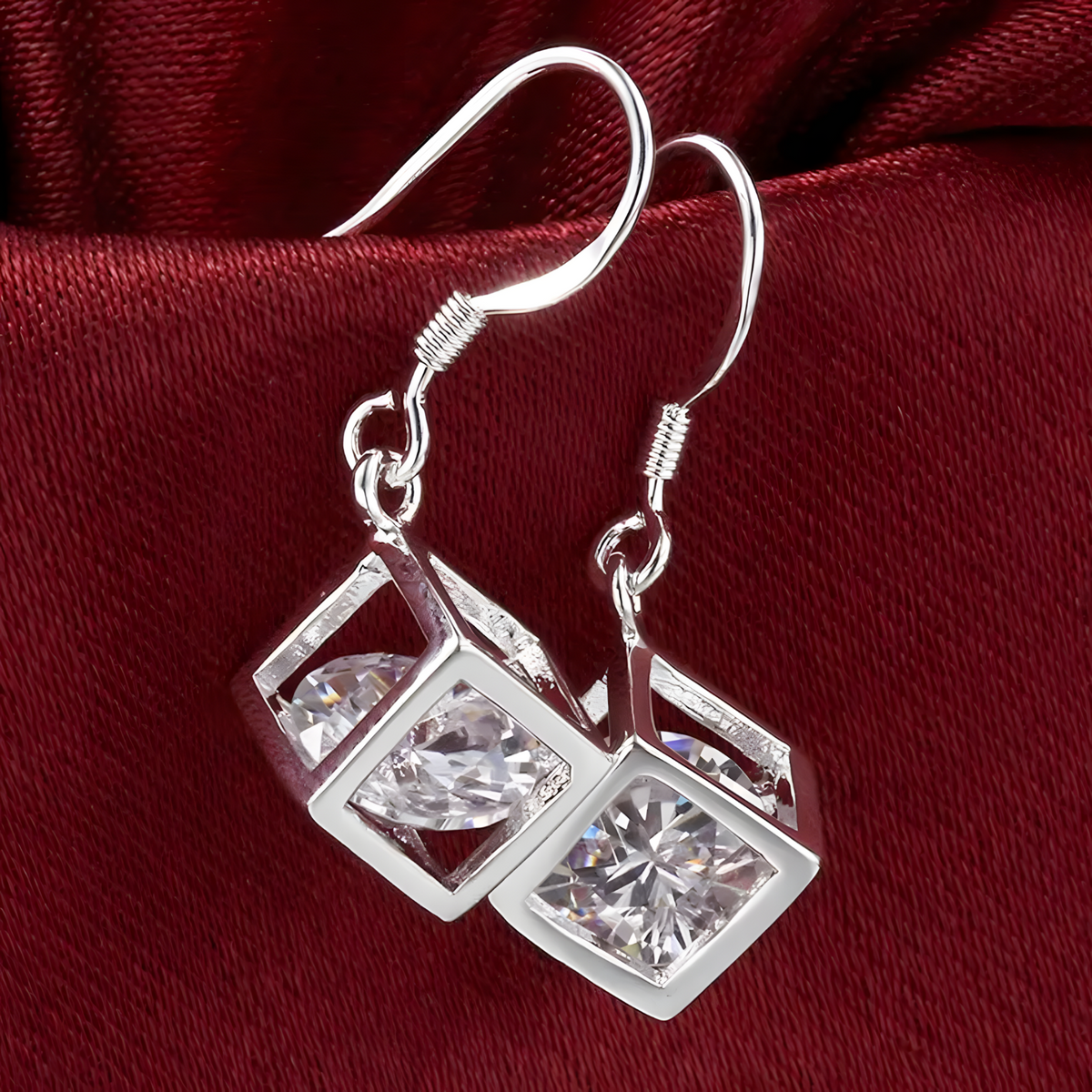 925 Sterling Silver Earrings Fine Crystal Lattice Pendant Necklace for Woman 448