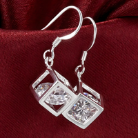 925 Sterling Silver Earrings Fine Crystal Lattice Pendant Necklace for Woman 448