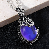 Bohemian Retro Style Moonstone Necklace for Women | Silver-Toned Leaf Vine B179