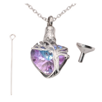 Heart Tree of Life Urn Necklace Crystal Funnel Filler 316L Stainless Steel B207