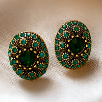 Vintage Green Crystal Oval Stud Earrings For Women Gold-Plated Copper 1462