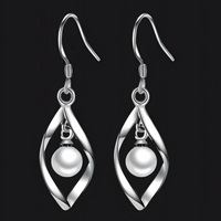 925 Sterling Silver Drop Earrings Trendy Twisted Leaf Shape with Pearl 825