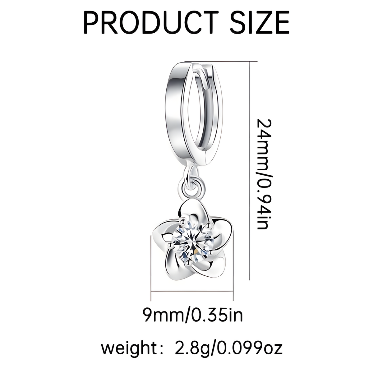 925 Sterling Silver Flower Drop Earrings Women Platinum-Plated Hoop Design 819