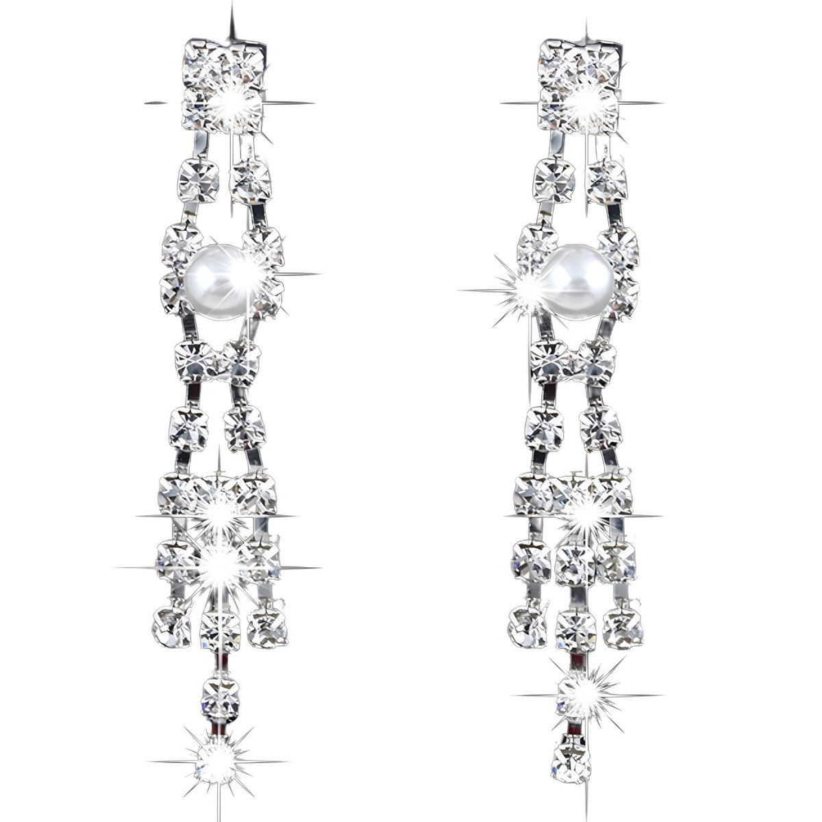 Bridal Jewelry Set-Pearl and Crystal Necklace & Dangle Earrings, Wedding 395