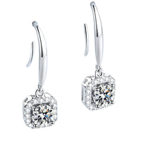 925 Sterling Silver Cubic Zirconia Halo Drop Earrings Square CZ Dangle 349