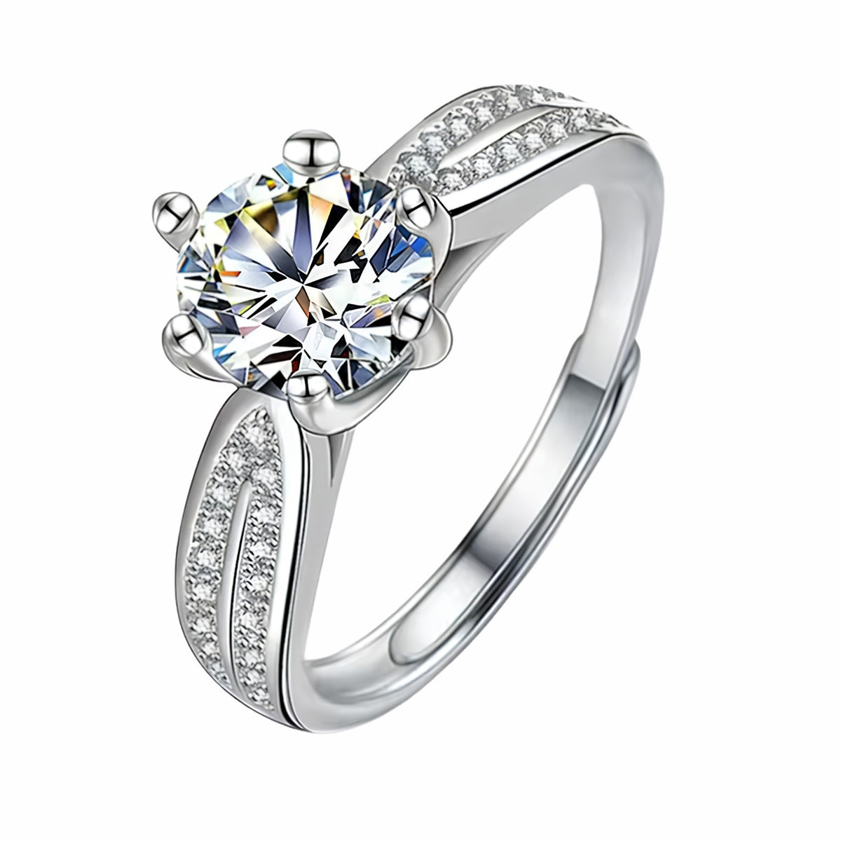 Women's Adjustable Heart Accent Zircon Engagement Ring, Round Brilliant 1636