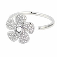 Silver Tone Floral Open Ring Adjustable Statement Ring Sparkling Flower 1588