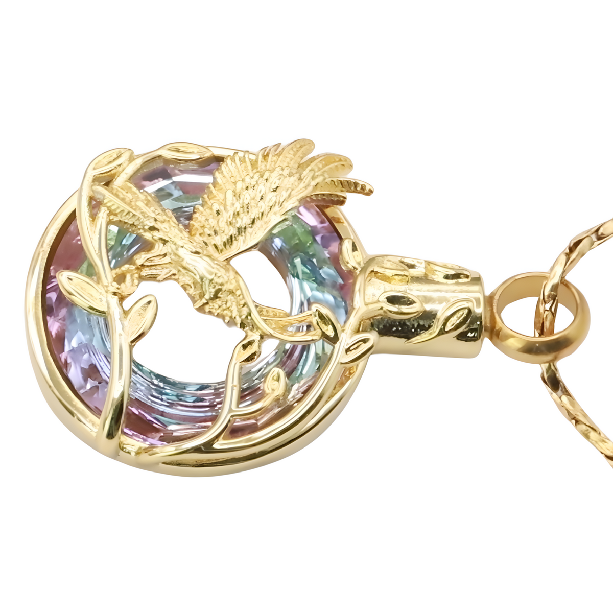 Gold Pink Eagle Pendant Necklace Snake Chain Unisex Religious Style Claw B200