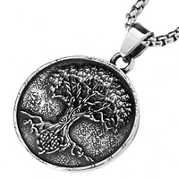 Stainless Steel Vintage Tree Of Life Pendant Necklace Textured Nordic Style 1071
