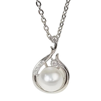 Copper Silver Plated Necklace Platinum Faux Pearl Pendant Niche Clavicle 61 UK
