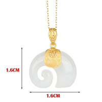 Natural White Green Jade Elephant Pendant Necklace 18K Gold Plated Women's 458