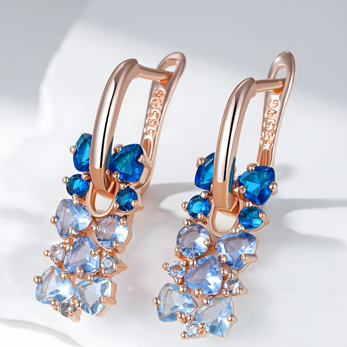 Blue Zircon Drop Earrings for Women, Copper Alloy Rose Gold Colour Earrings 1293