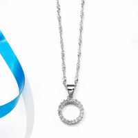 Women's Trendy Circle Pendant Necklace Earrings Set, Elegant Cubic Zirconia 1720