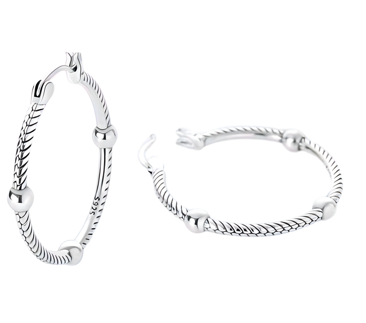 925 Sterling Silver Twisted Rope Hoop Earrings for Women 32.8mm Vintage Boho 625