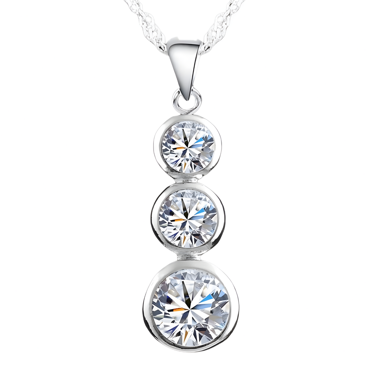 Cubic Zirconia Jewellery Set for Women – Silver-Plated Copper Alloy 3-Stone 1199