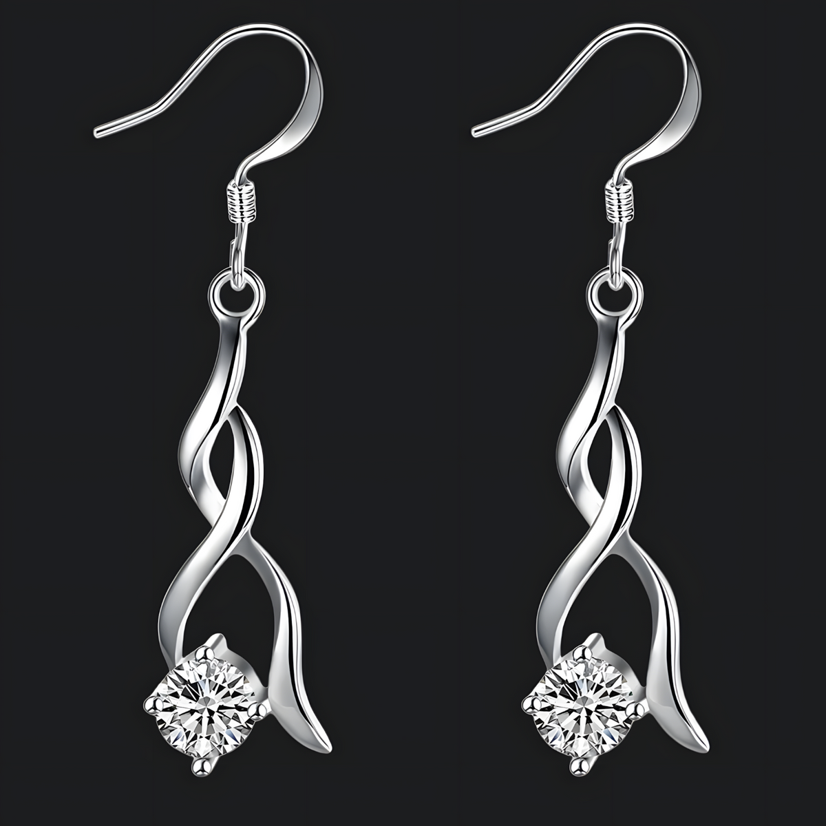 Elegant Twist Drop Earrings For Women Rhodium-Plated Alloy Cubic Zirconia 1464