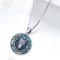 Wolf Head Pendant Necklace, Unisex Stainless Steel Animal Jewelry Abalone B162