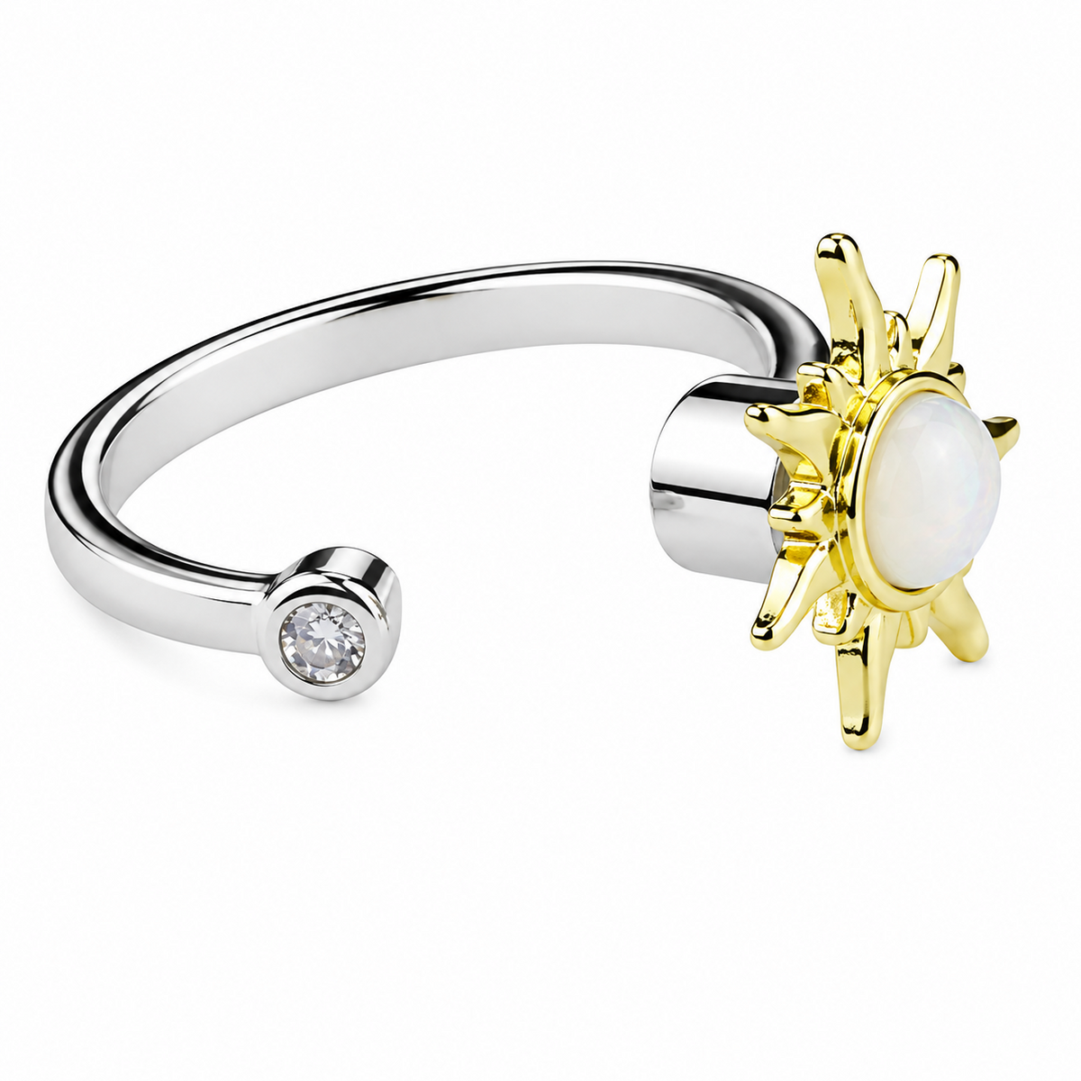 Sun Spinner Ring Adjustable Open Band Two Tone Statement Ring Clear Accent 1590