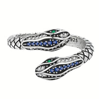 100% 925 Sterling Silver Rings For Women Snake Shape Green Eye Simple Trendy 487