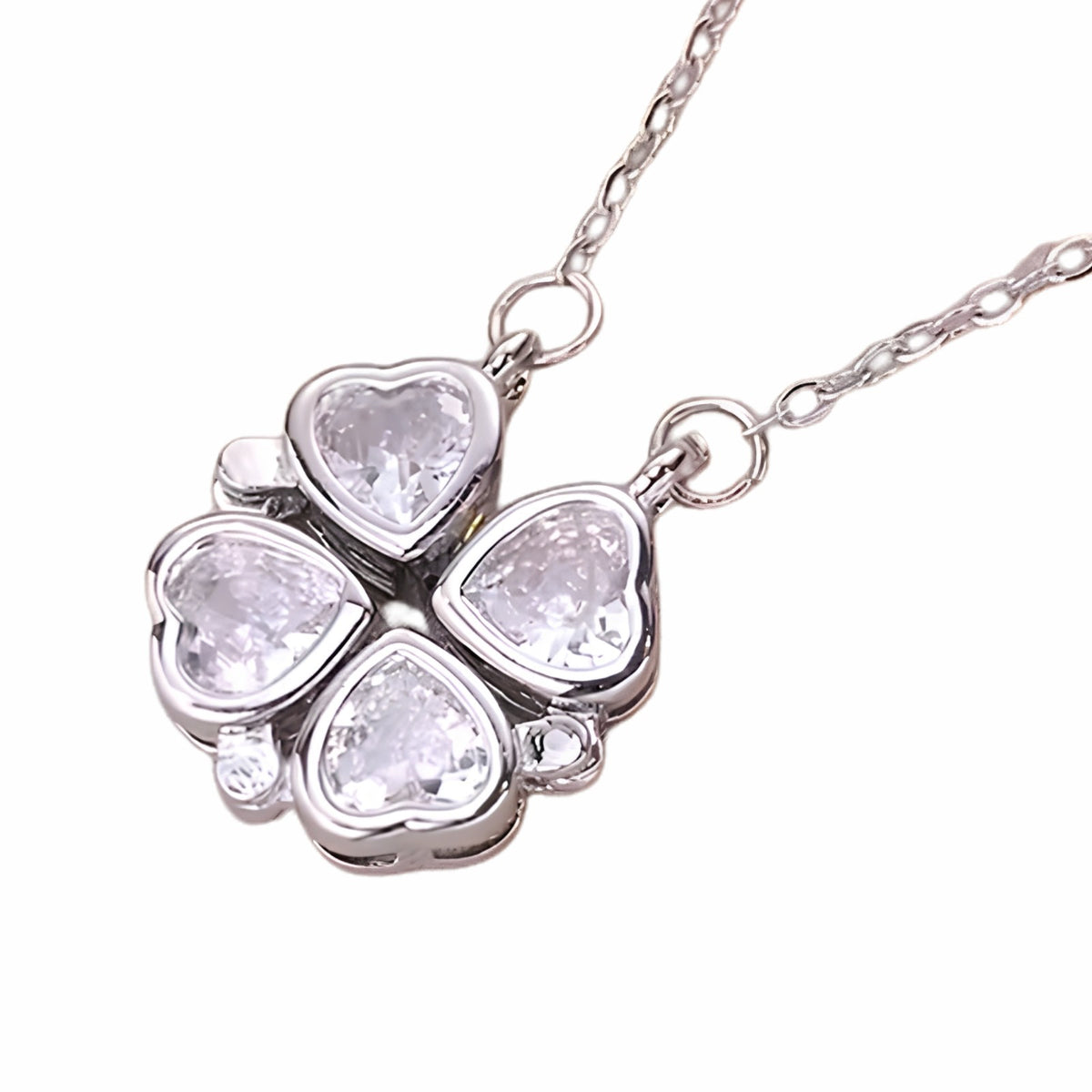 Silver Four Leaf Clover Necklace For Women Openable Love Heart Pendant 1695