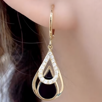 Gold Water Drop Dangle Earring Women–Zinc Alloy Teardrop Design Black Stone 1147