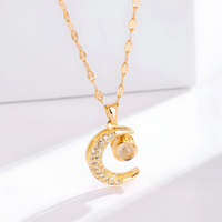 Gold Moon Pendant Necklace Stainless Steel Metal Alloy Trendy Crescent 1197