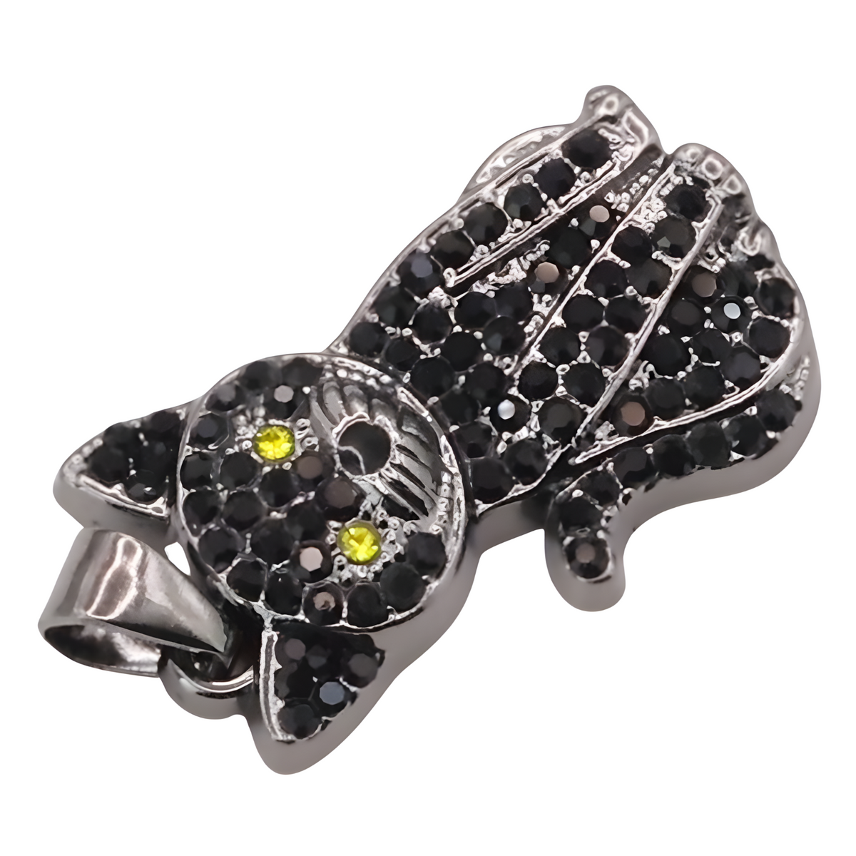 Black Crystal Cat Pendant Necklace, Multi-Tone Gold Plated Charm Pendant B249