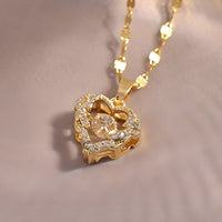 Gold Tone Stainless Steel Heart Pendant Necklace Women Sparkling Clear Stone B49