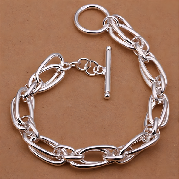 925 Sterling Silver Double Link Chain Toggle Clasp Bracelet for Women 445