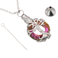Tree of Life  Necklace with Multicolor Circle Crystal 316L Stainless Steel B220