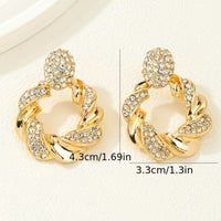 Women’s Gold Twisted Rhinestone Hoop Earring 4.3cm Geometric Zinc Alloy Stud 779