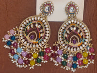 Elegant Bollywood Inspired Gold Kundan Earrings - Traditional Indian Jewelry 185
