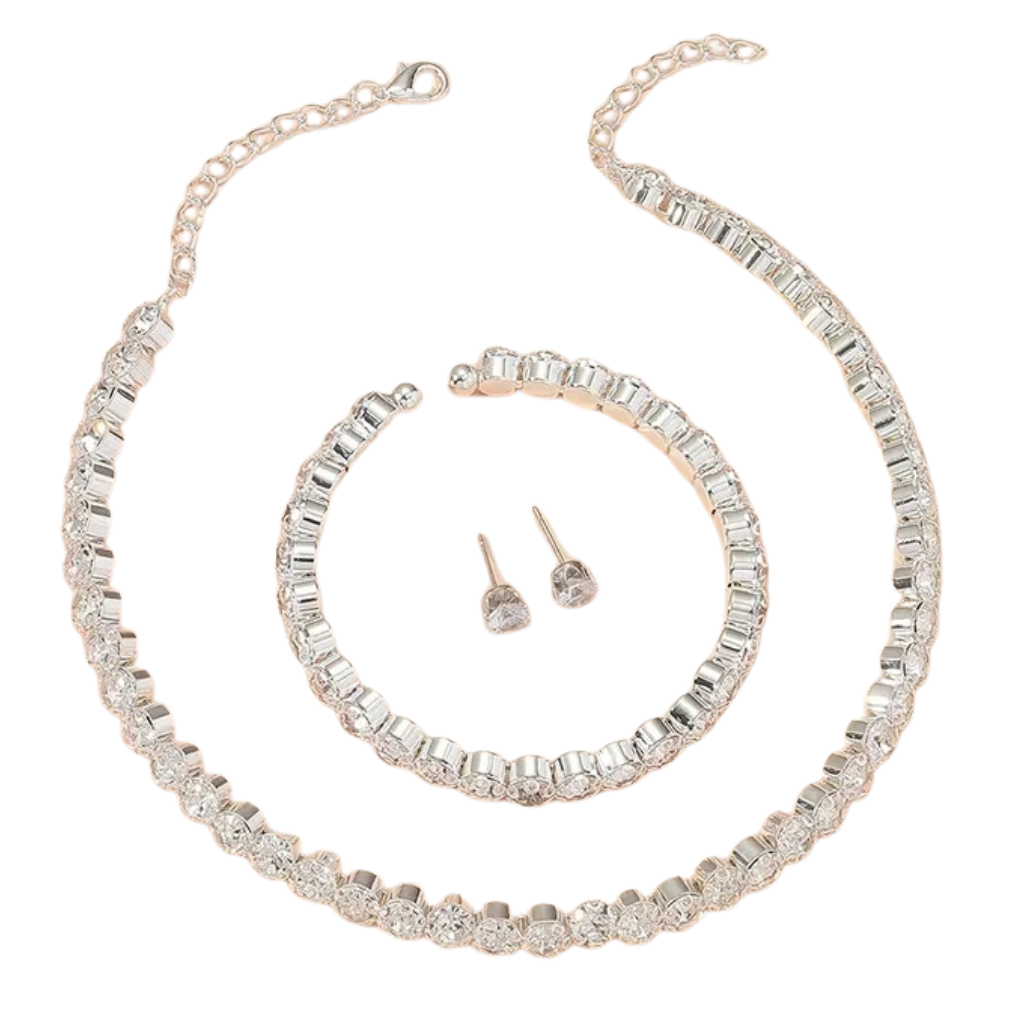 Luxury Glitter Crystal Zircon Necklace & Stud Earrings & Bangle Jewelry 99 UK