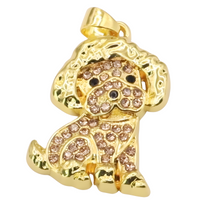 Poodle Dog Pendant Necklace For Women Gold Tone Look Crystal Animal Charm B235