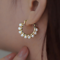 Trendy Pearl Hoop Earrings for Women – Gold-Tone Brass & Copper Alloy Hoops 1026