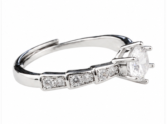 Adjustable Geometric Zircon Engagement Ring, Round Brilliant Solitaire 1639
