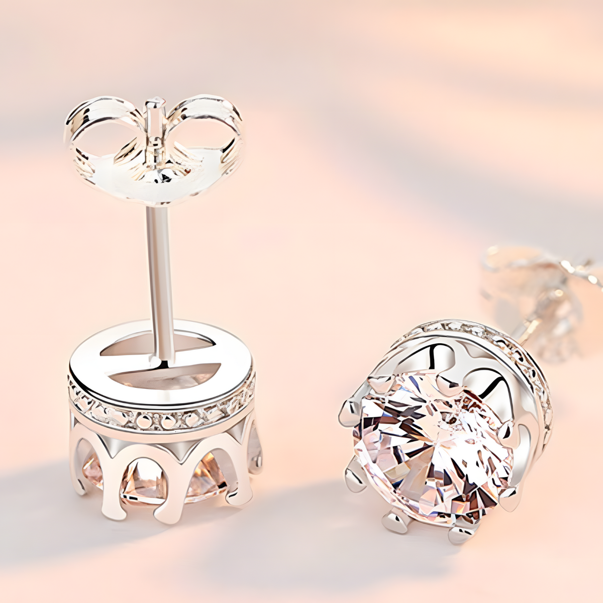Silver Colour Cubic Zirconia Stud Earrings for Women– TRENDY Round White CZ 1049