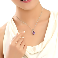 Luxury Pear Copper Alloy Cubic Zirconia Pendant Necklace for Women 582