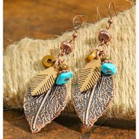 Boho Vintage Leaf Jewellery Set For Women, Layered Round Pendant Necklace 1704