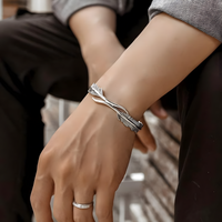 Women Feather Bangle Cuff Bracelet, Retro Silver Color Open Wrist Wrap 606