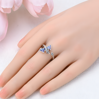 Adjustable Dragon Open Ring Silver Tone Rhodium-Plated Blue Enamel Wings 1441