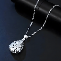 925 Sterling Silver Hollow Pendant Necklace Unique Filigree Water Drop B46