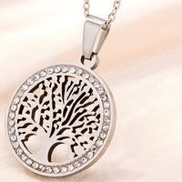 Stainless Steel Tree of Life Pendant Necklace Silver Round Cut Out Tree 1088