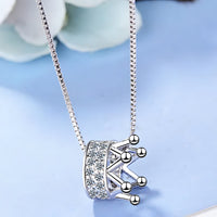 925 Sterling Silver Crown Charm Necklace Dainty Adjustable Length Zircons 268