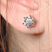 Silver-Plated CZ Solitaire Stud Earrings Women – Classic 6-Prong Round Cubic 988